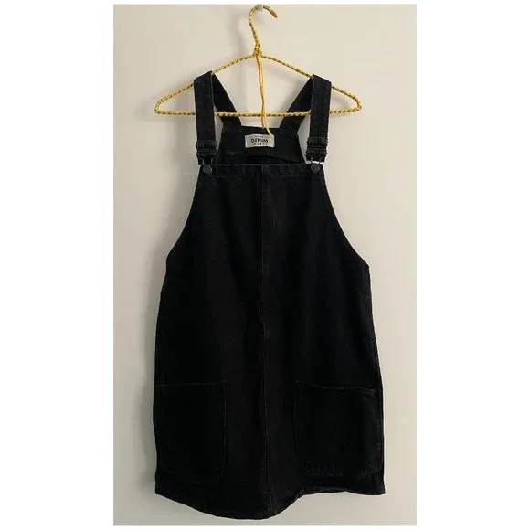 black denim jumper dress Washed Denim Overall Dress- Black